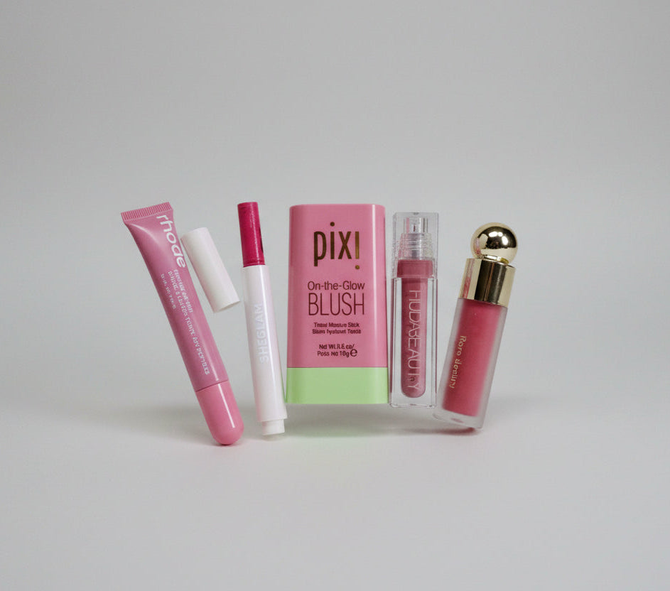Pink Deal Set – Pixi Stick Blush, Rhode Lip Peptide Tint, Huda Beauty Fauxfiller, Rare Beauty Liquid Blush & Sheglam Lip Plumper